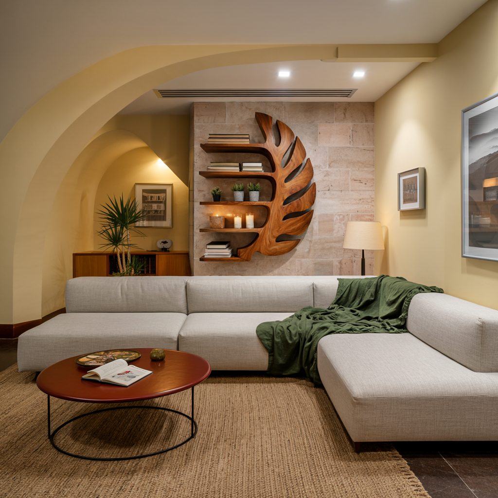 Sculptural Wood Monstera Leaf Bookshelf For Contemporary Interior RTTHTTBS106