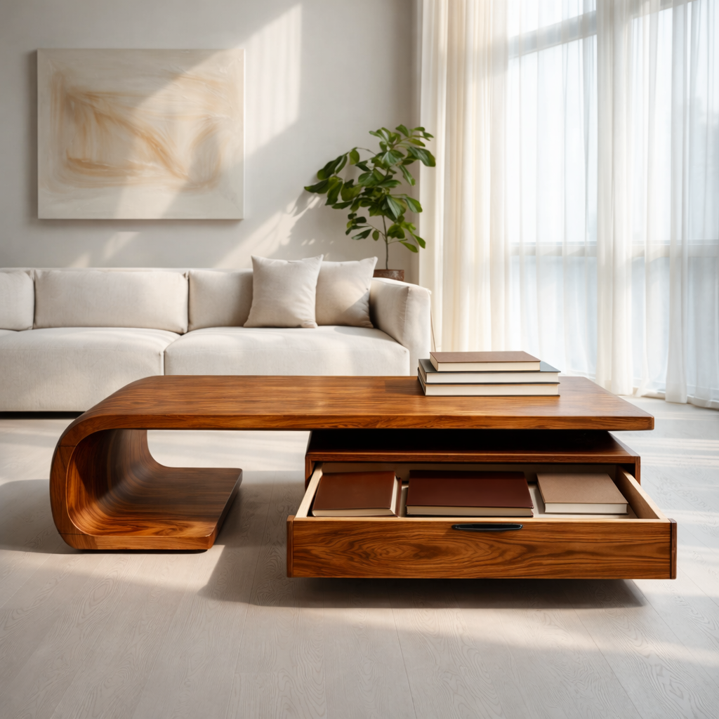 Modern Wooden Coffee Table With Storage Cabinet For Home Interior RTTHTTCF049