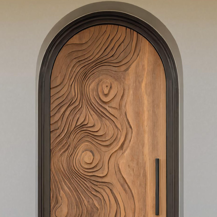 Sculptural Wood Front Door with Carved Grain Pattern For Entryway Foyer Or Modern Home SITHHNDOR011