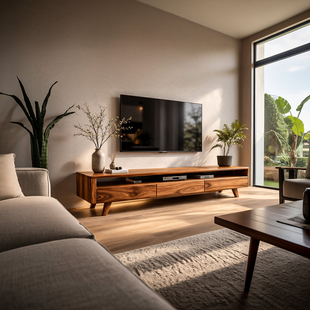TV Stand Low Profile Media With Shelf For Living RTTHTTTVC074