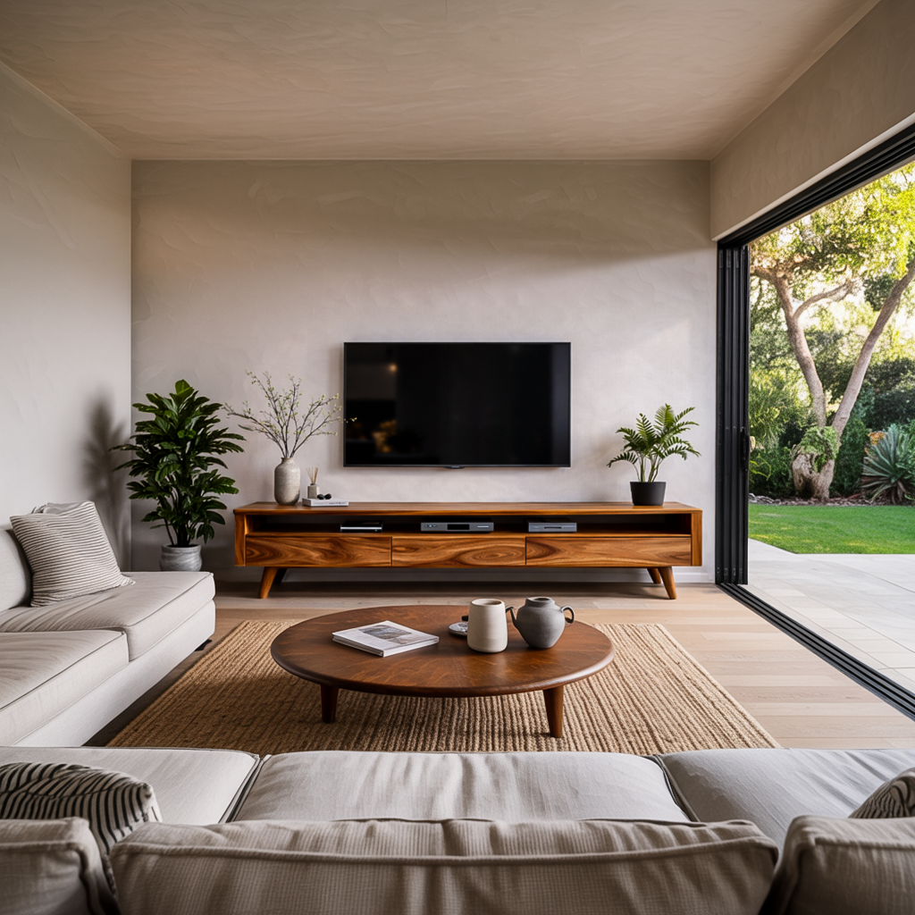 TV Stand Low Profile Media With Shelf For Living RTTHTTTVC074