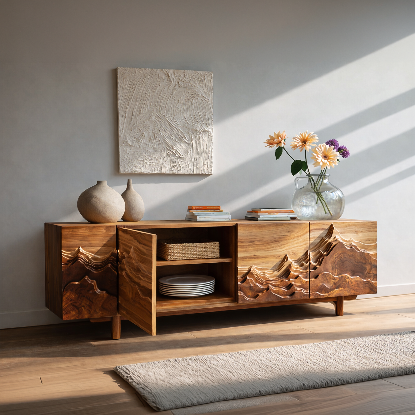 Natural Wood Mountain Sideboard For Modern Living Room RTTHTTSD044