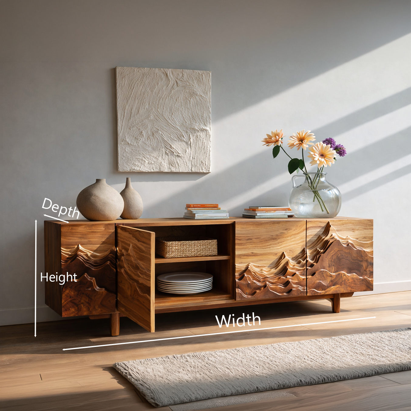 Natural Wood Mountain Sideboard For Modern Living Room RTTHTTSD044