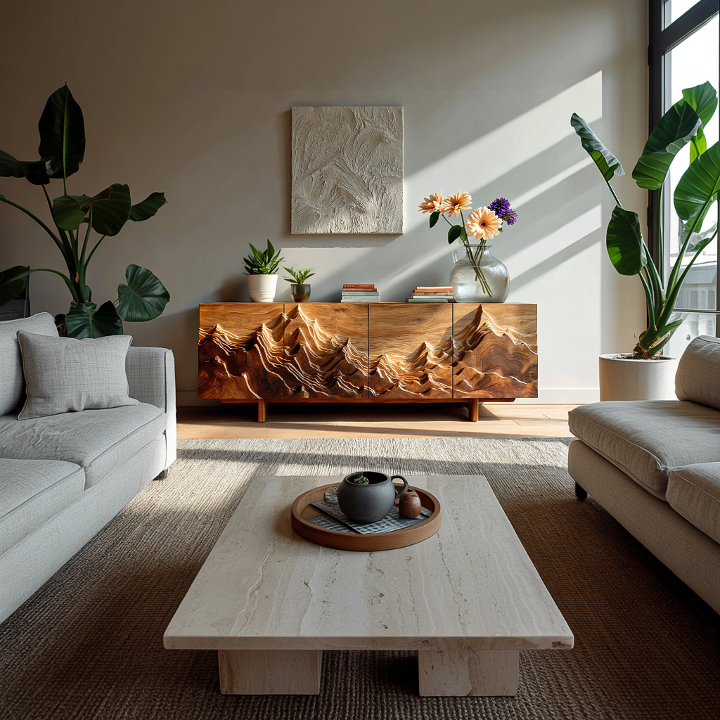 Natural Wood Mountain Sideboard For Modern Living Room RTTHTTSD044