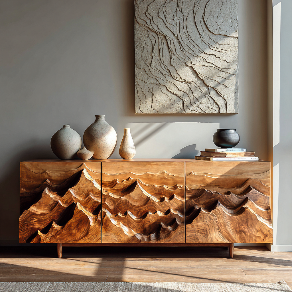 Modern Sideboard With Layered Mountain Carving For Living Room RTTHTTSD046