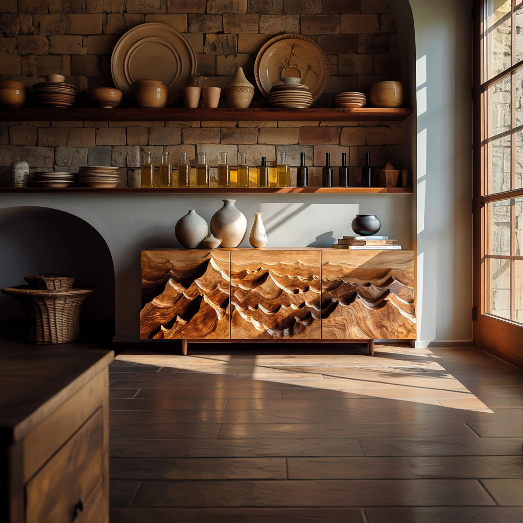 Modern Sideboard With Layered Mountain Carving For Living Room RTTHTTSD046