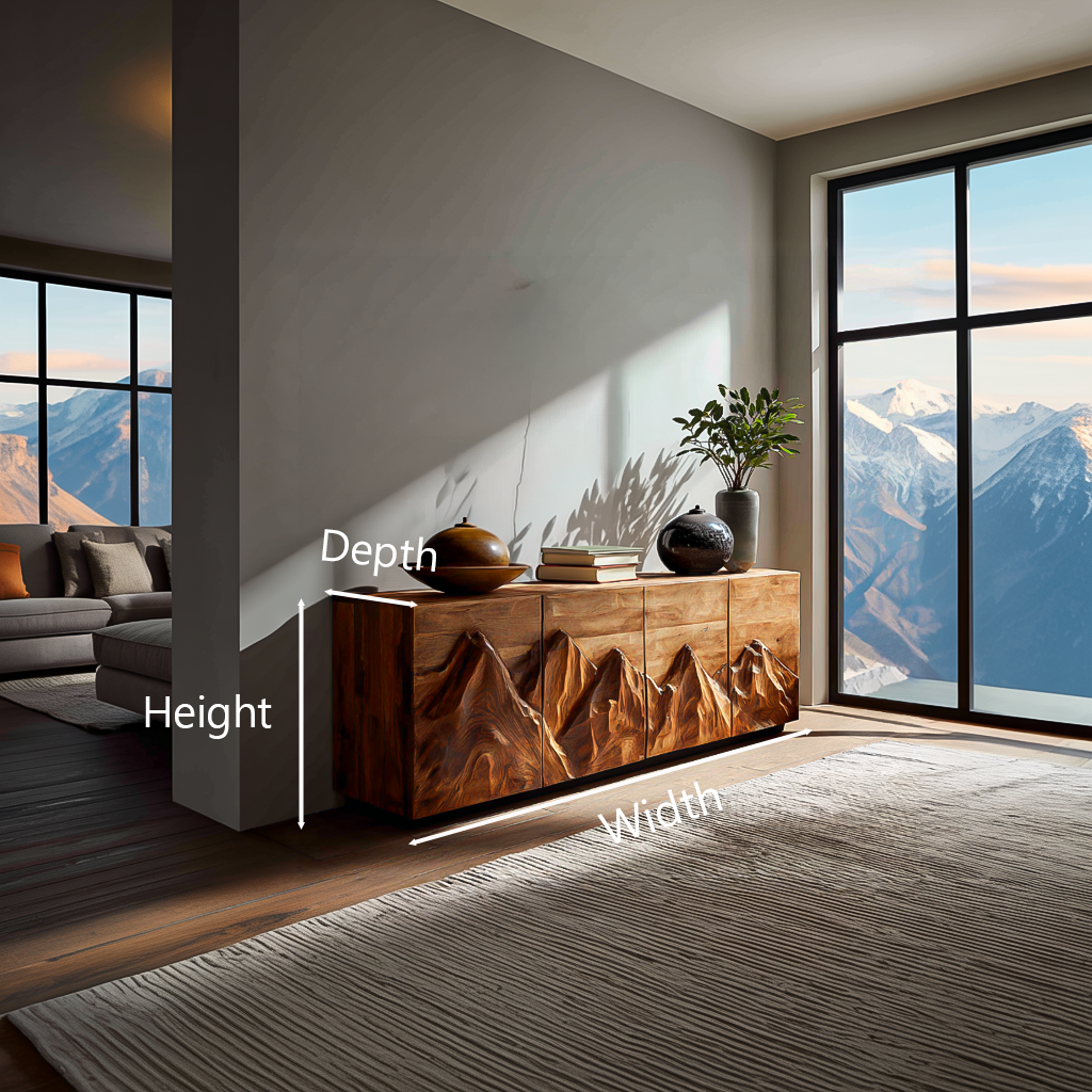 Statement Wooden Sideboard With Mountain Landscape Doors For Interior RTTHTTSD047