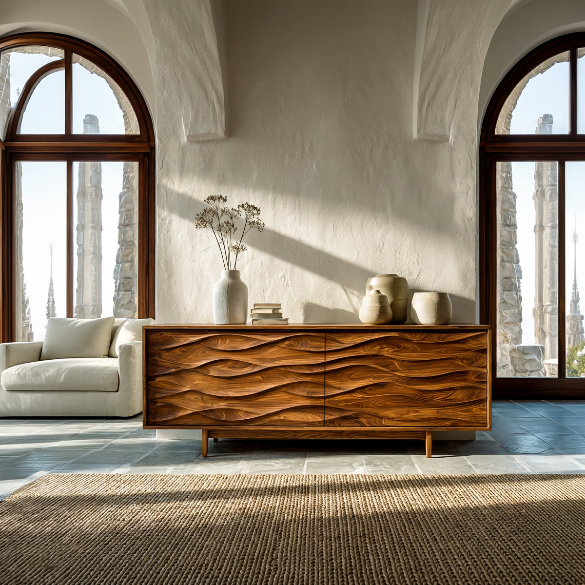 Contemporary Sideboard With Carved Wave Front Panels For Home RTTHTTSD054