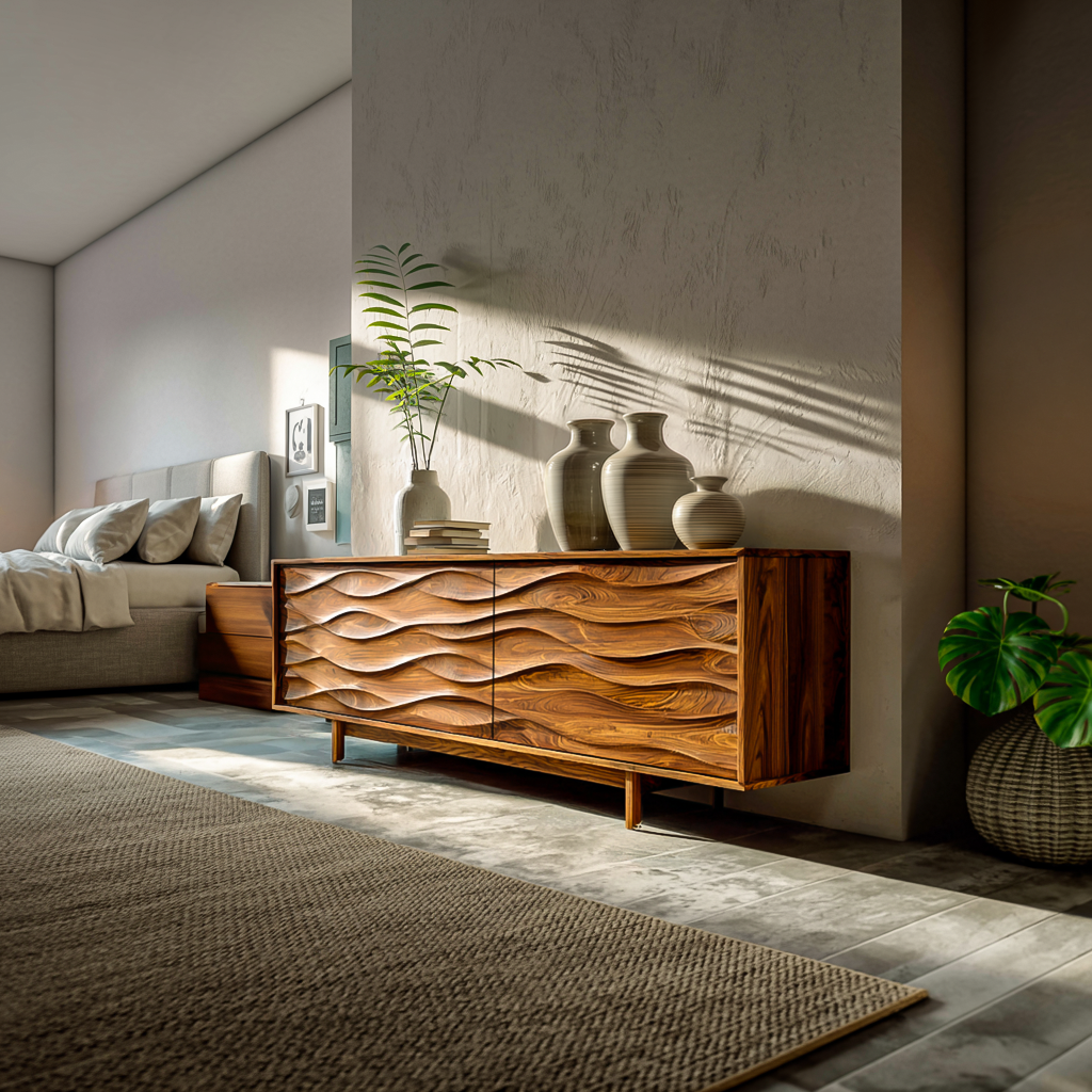 Contemporary Sideboard With Carved Wave Front Panels For Home RTTHTTSD054