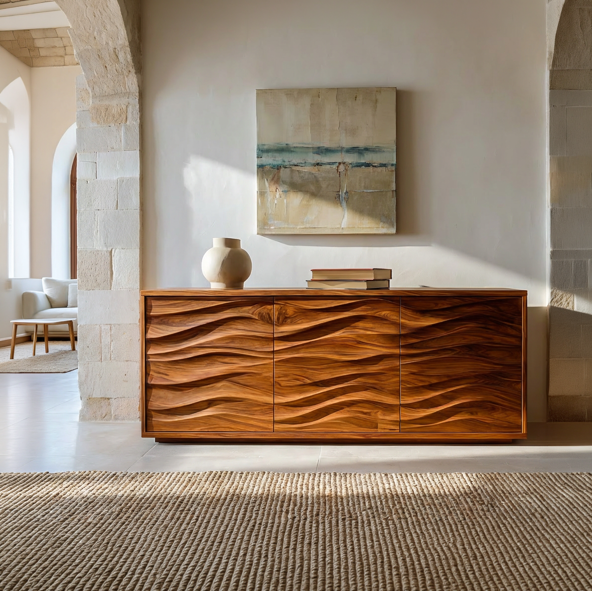 Modern Wood Sideboard With Wave Doors For Home Decor RTTHTTSD055