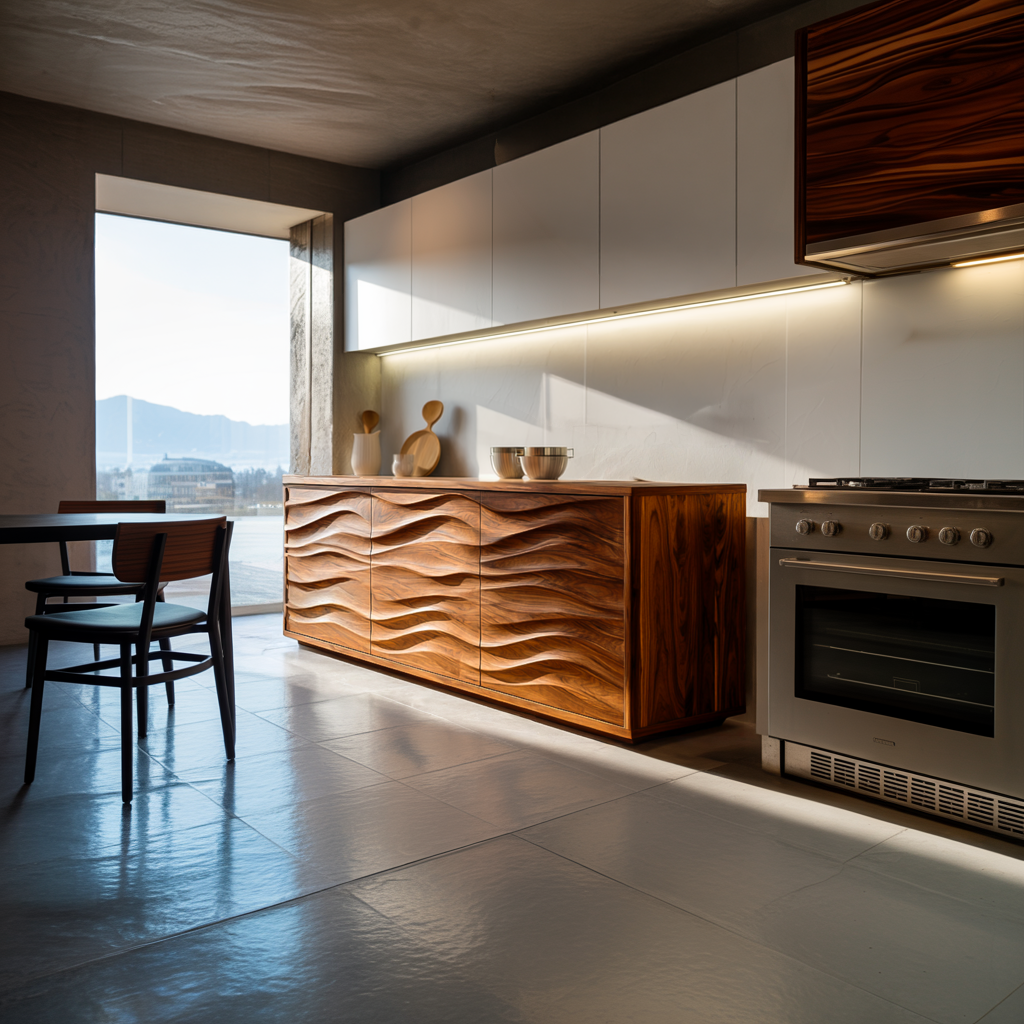 Modern Wood Sideboard With Wave Doors For Home Decor RTTHTTSD055