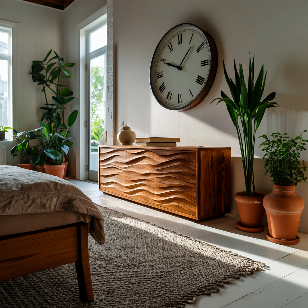 Modern Wood Sideboard With Wave Doors For Home Decor RTTHTTSD055
