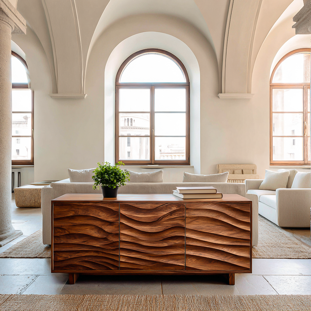 Modern Sideboard With Carved Wave Design Statement For Living Space RTTHTTSD056