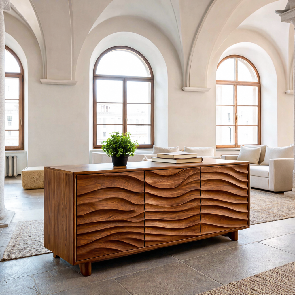 Modern Sideboard With Carved Wave Design Statement For Living Space RTTHTTSD056