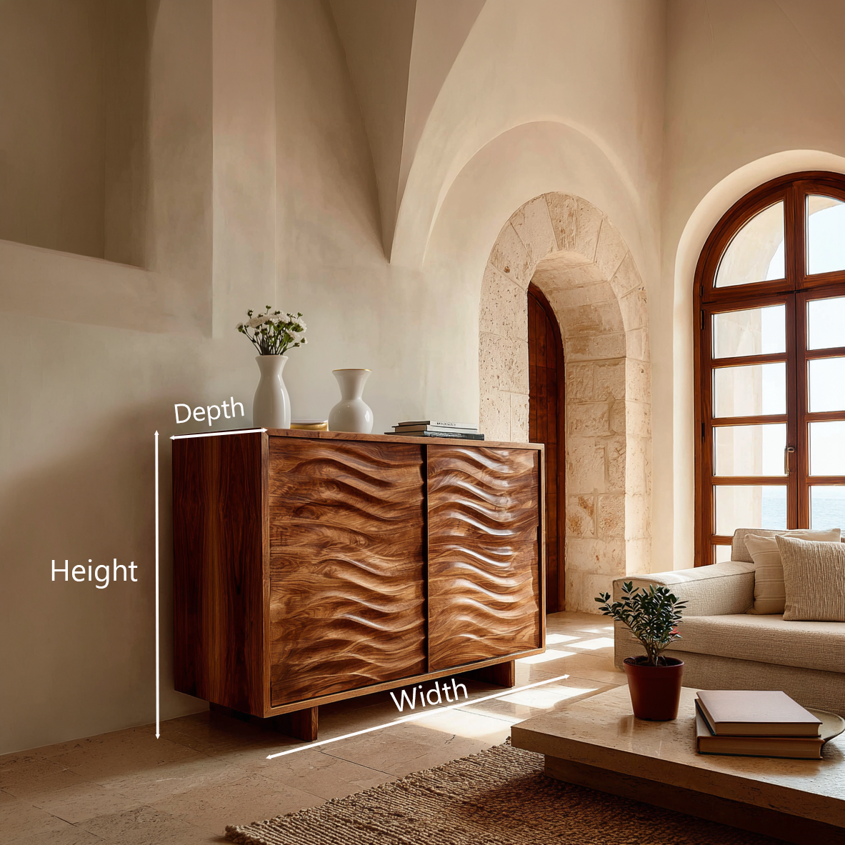 Modern Wooden Sideboard With Flowing Wave Doors For Living RTTHTTSD057
