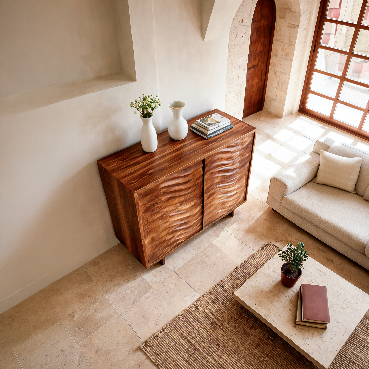 Modern Wooden Sideboard With Flowing Wave Doors For Living RTTHTTSD057
