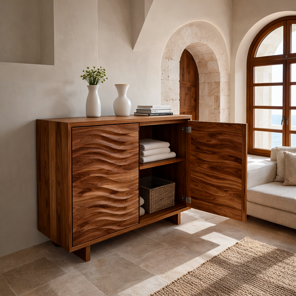 Modern Wooden Sideboard With Flowing Wave Doors For Living RTTHTTSD057