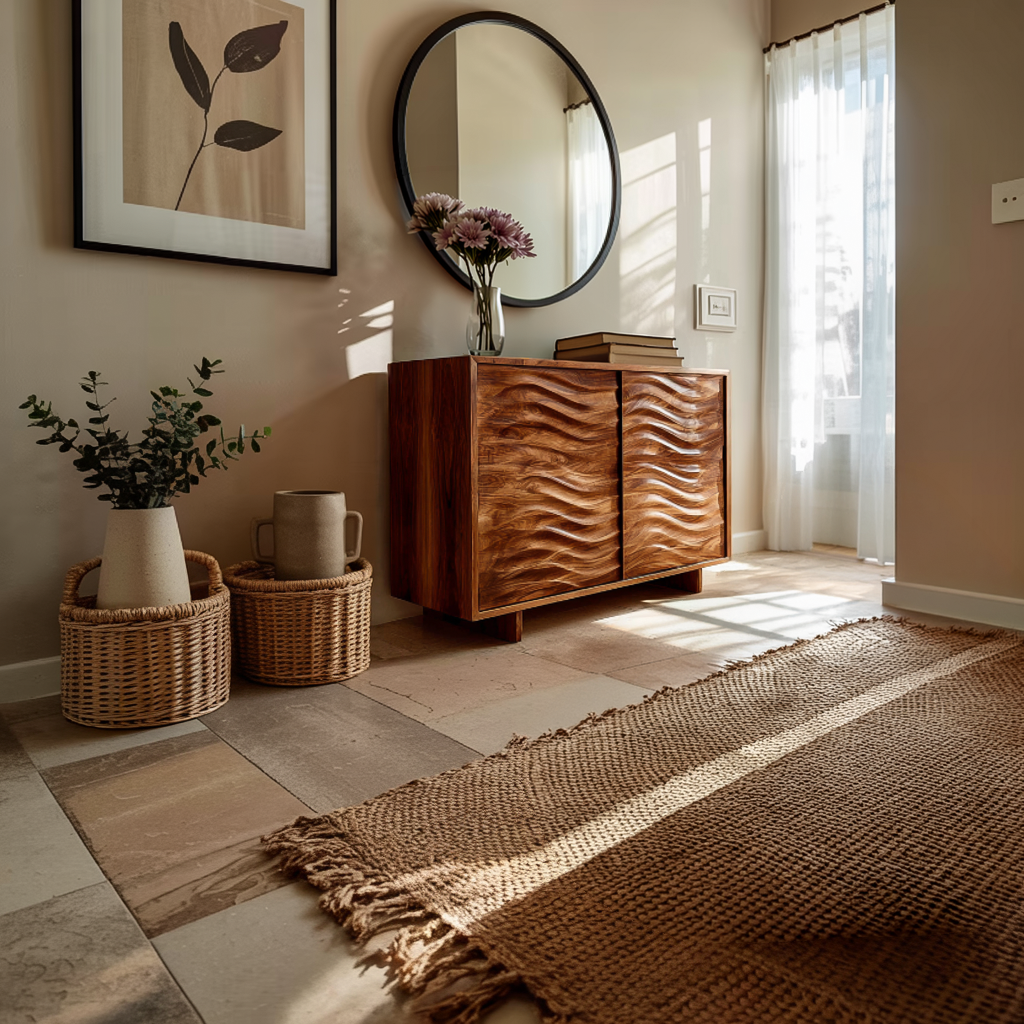 Modern Wooden Sideboard With Flowing Wave Doors For Living RTTHTTSD057