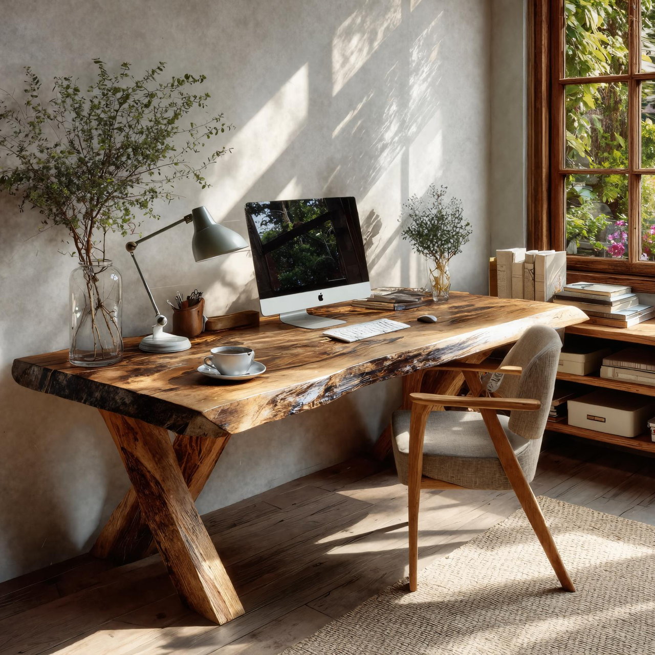 Rustic Live Edge Desk With X Legs For Home Office SITHTTDE035