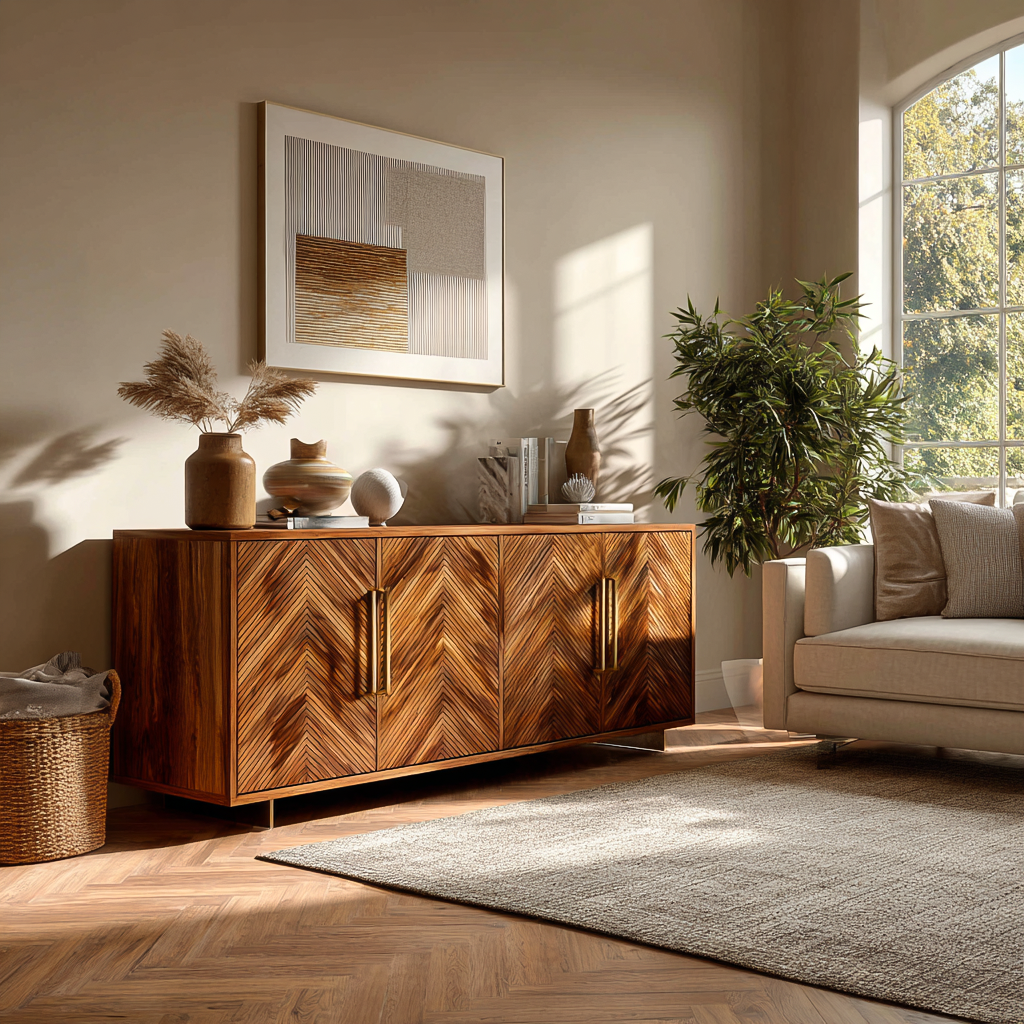 Sculptural Wood Sideboard With Layered Wave For Luxury Home RTTHTTSD059