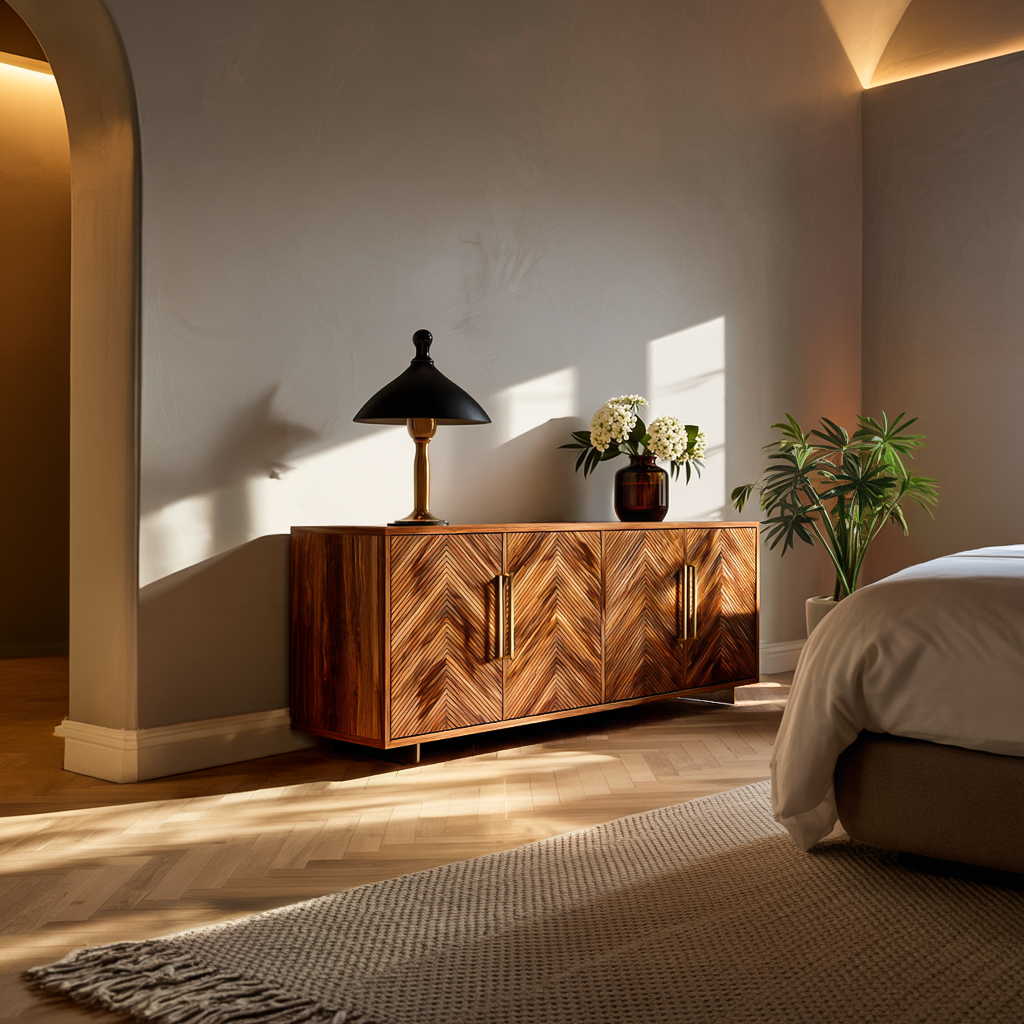 Sculptural Wood Sideboard With Layered Wave For Luxury Home RTTHTTSD059