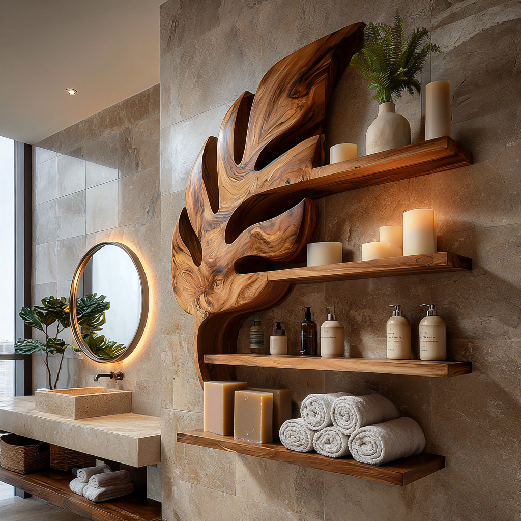 Modern Wooden Leaf Bathroom Shelf For Bathroom Interior RTTHTTBAS053