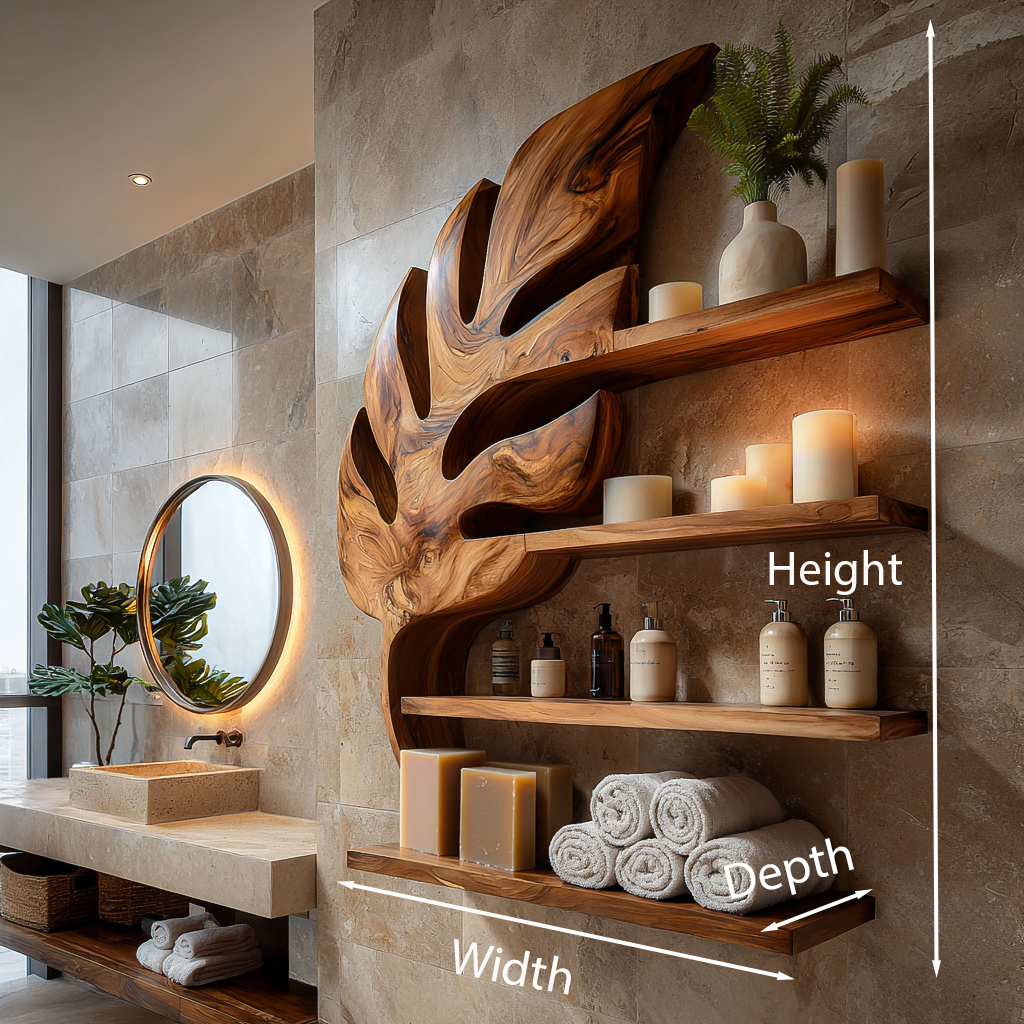 Modern Wooden Leaf Bathroom Shelf For Bathroom Interior RTTHTTBAS053