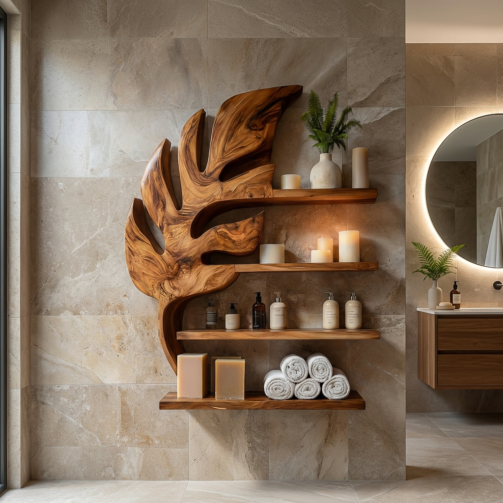 Modern Wooden Leaf Bathroom Shelf For Bathroom Interior RTTHTTBAS053