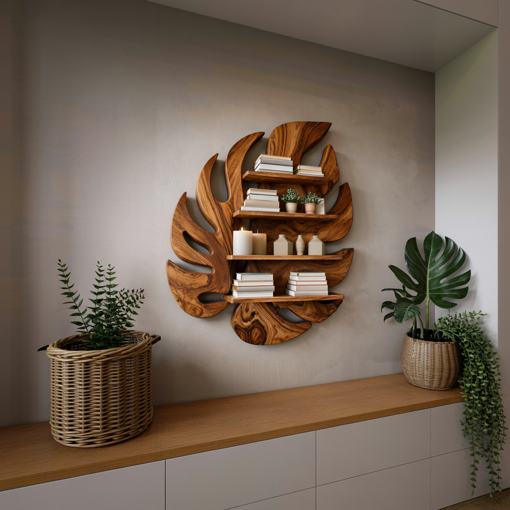 Modern Wooden Leaf Floating Bookshelf For Living Room RTTHTTBS080