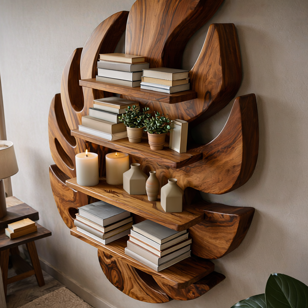Modern Wooden Leaf Floating Bookshelf For Living Room RTTHTTBS080