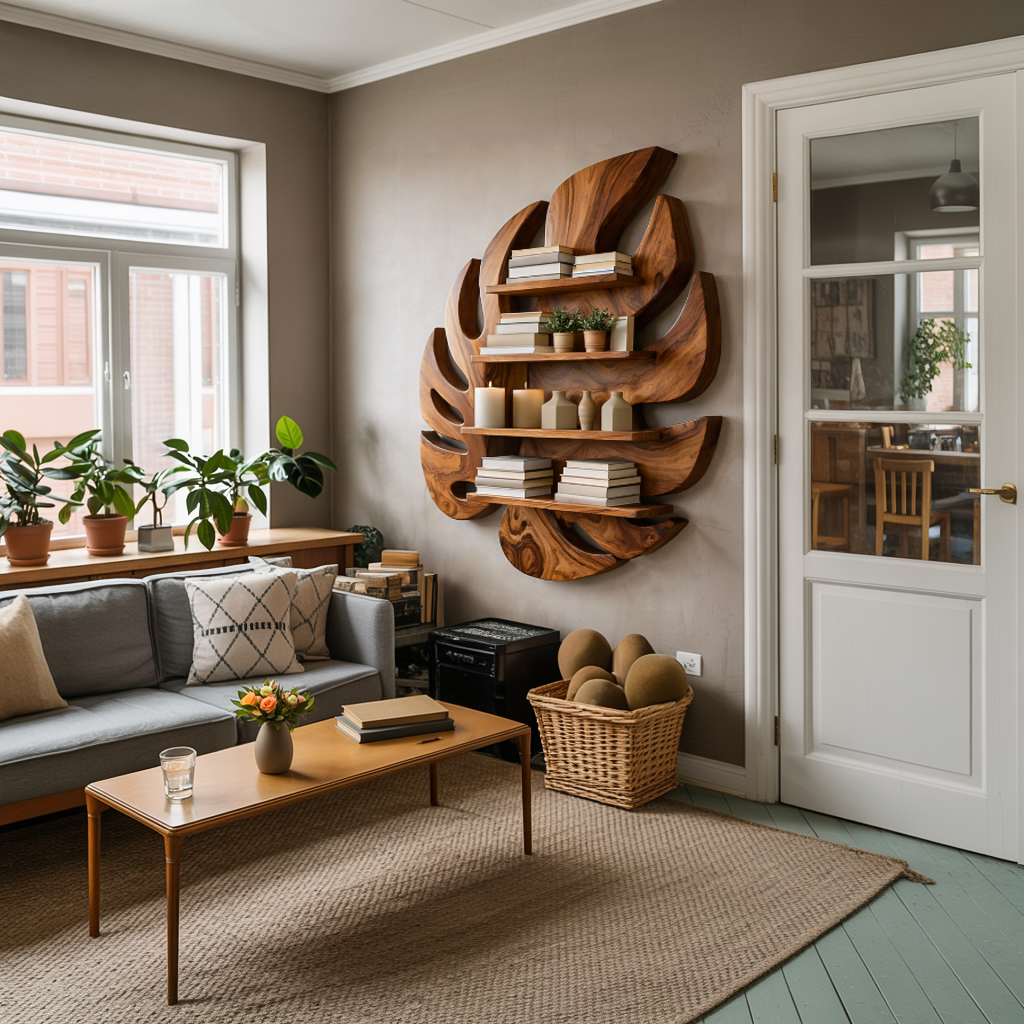 Modern Wooden Leaf Floating Bookshelf For Living Room RTTHTTBS080