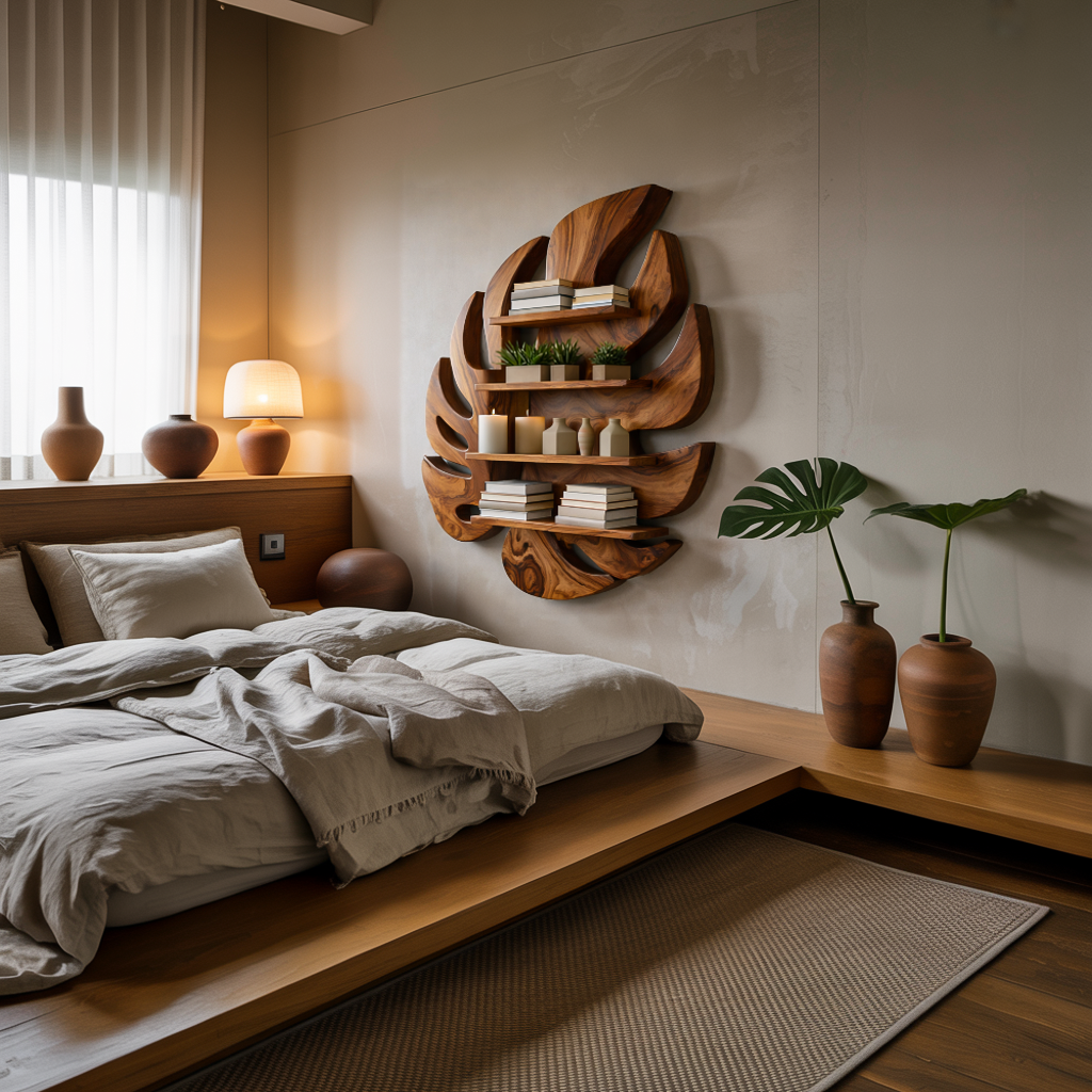 Modern Wooden Leaf Floating Bookshelf For Living Room RTTHTTBS080