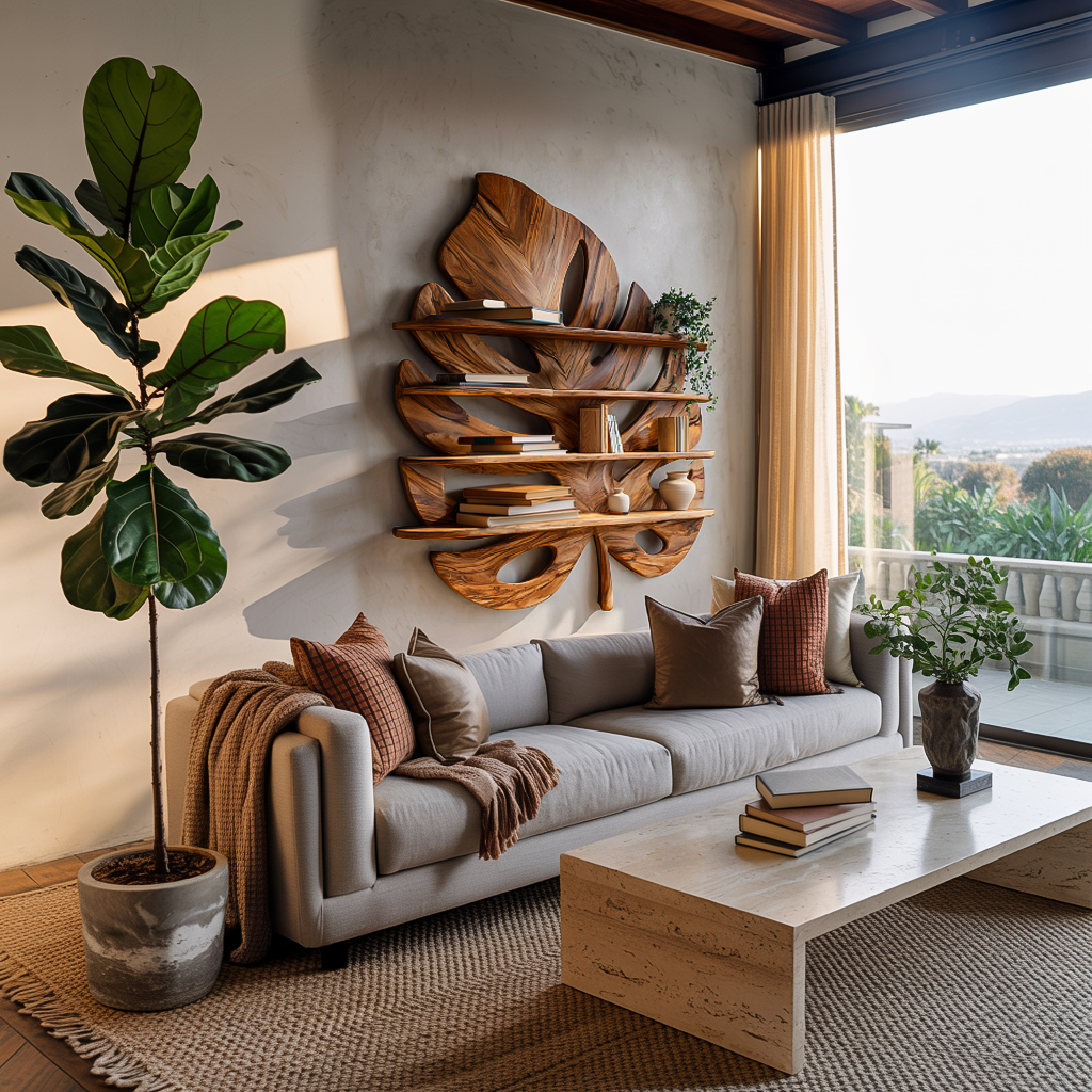 Artistic Wooden Tropical Leaf Wall Mounted Bookshelf For Home Decor RTTHTTBS081