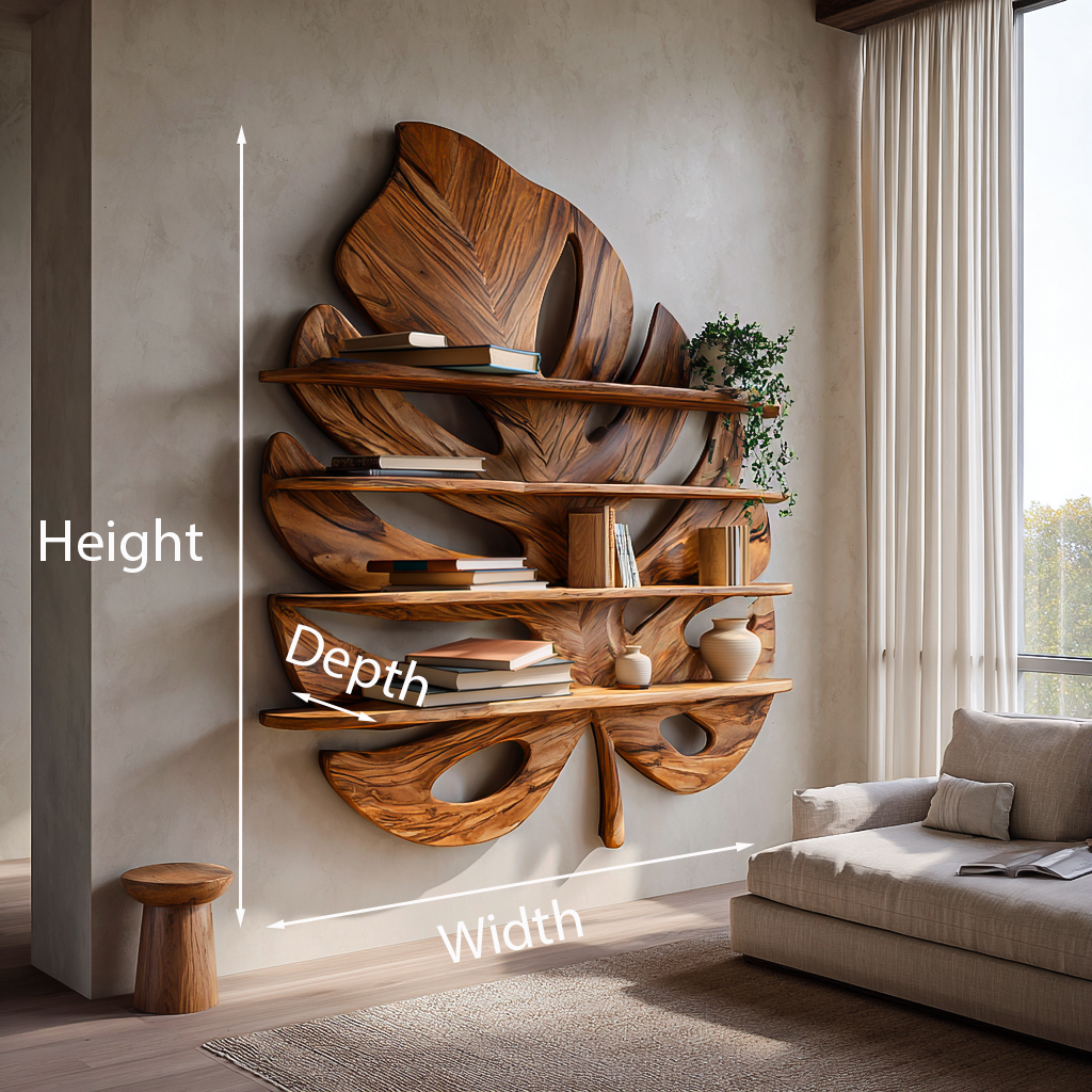 Artistic Wooden Tropical Leaf Wall Mounted Bookshelf For Home Decor RTTHTTBS081