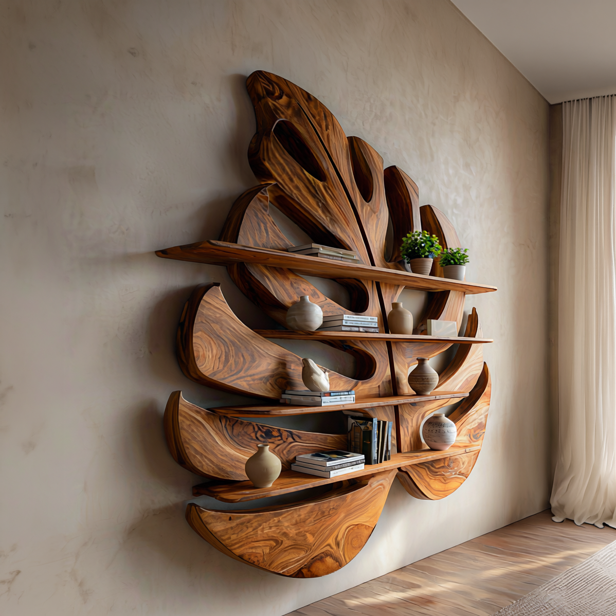Handmade Wooden Leaf Shape Shelf For Modern Home RTTHTTBS082