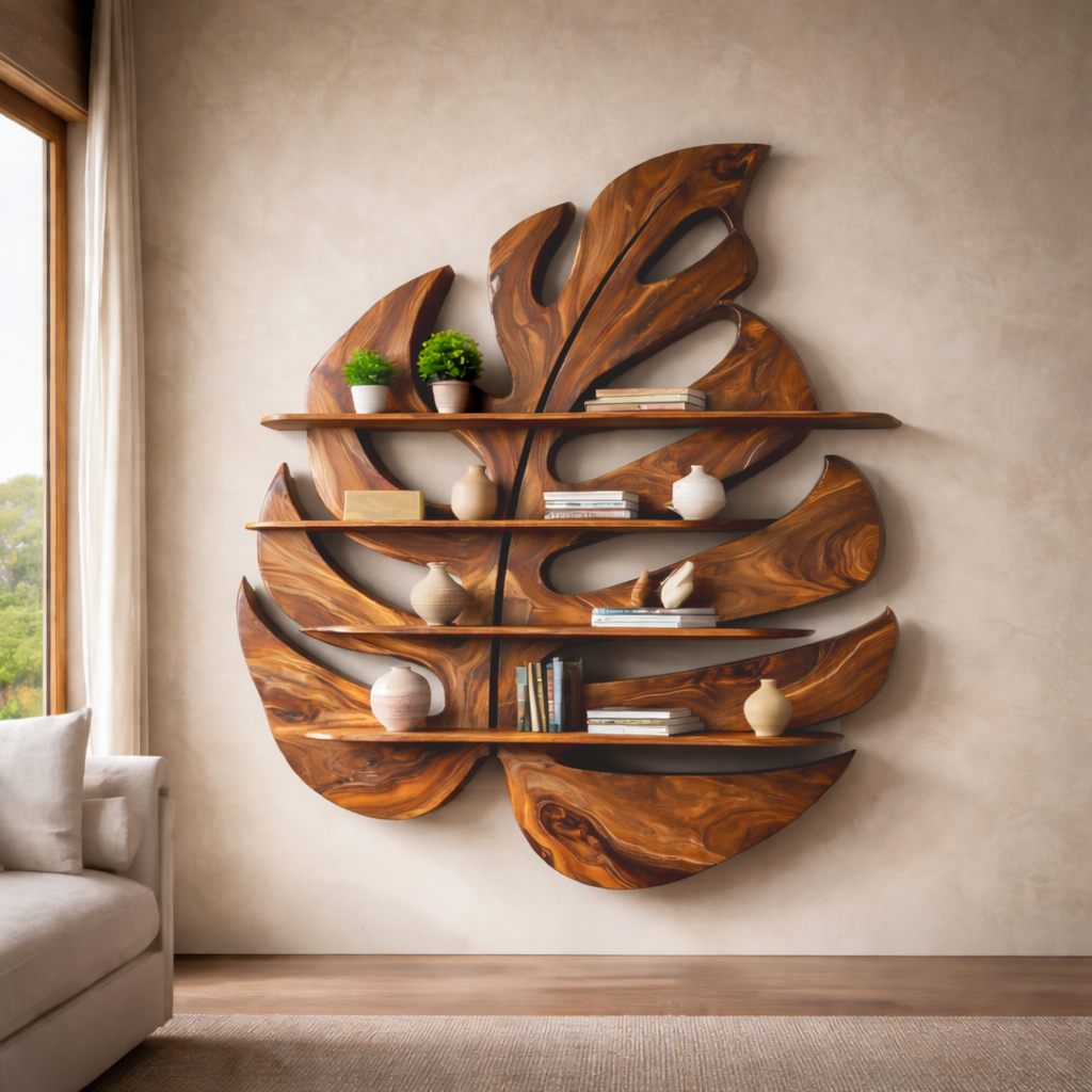 Handmade Wooden Leaf Shape Shelf For Modern Home RTTHTTBS082