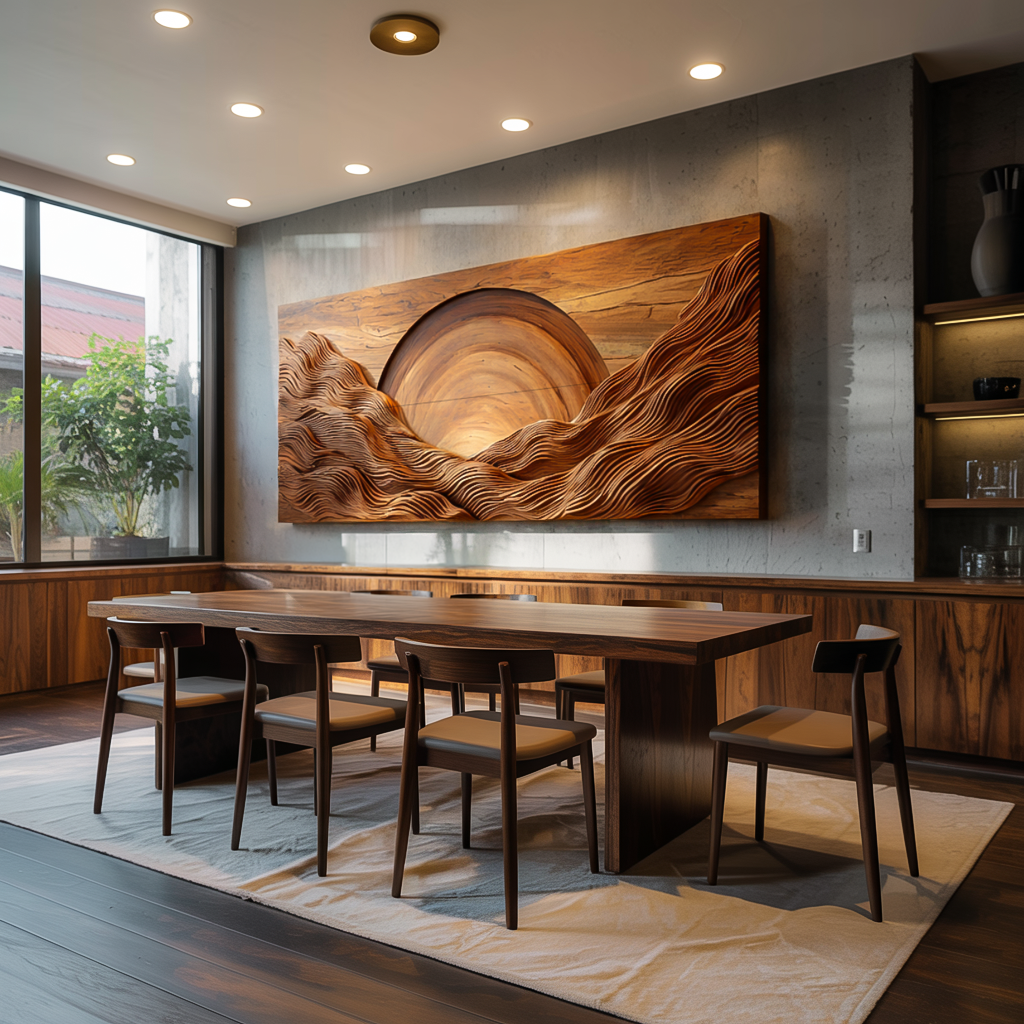 Modern Wood Mountain Sunrise Wall Art For Living Room RTTHTTWA113
