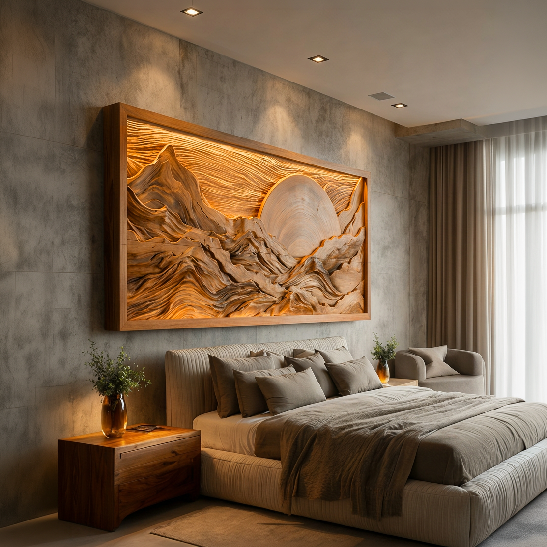 Modern Wood Mountain Sunset Wall Art For Living Room RTTHTTWA118