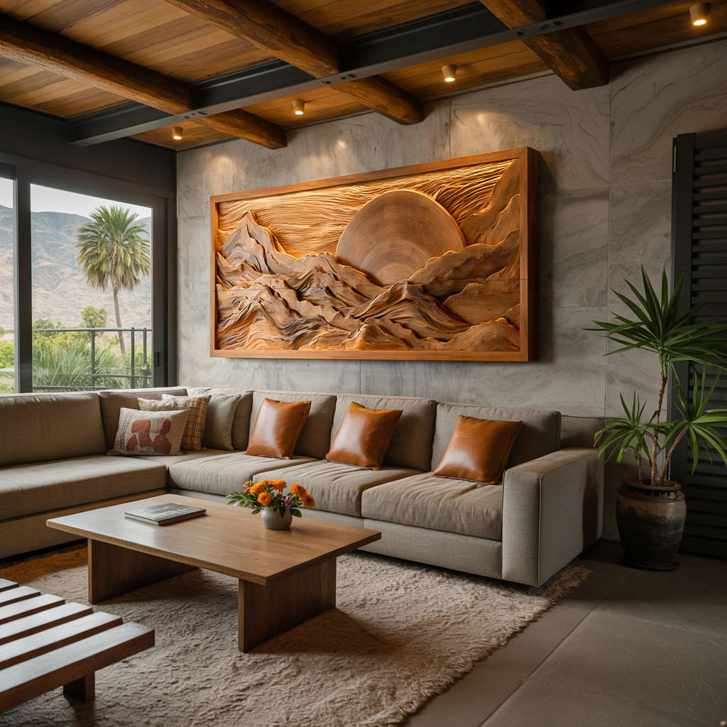 Modern Wood Mountain Sunset Wall Art For Living Room RTTHTTWA118