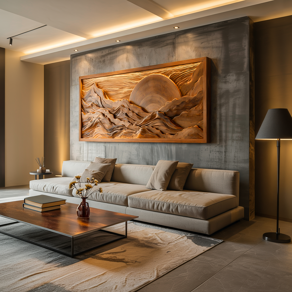 Modern Wood Mountain Sunset Wall Art For Living Room RTTHTTWA118