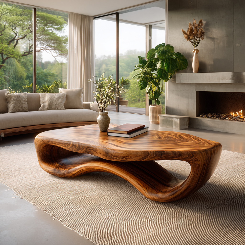 Artistic Wooden Coffee Table Curved For Modern Interior RTTHTTCF044