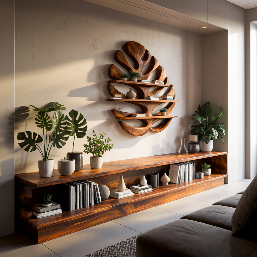Wood Monstera Leaf Bookshelf for Modern Minimalist Home RTTHTTBS085