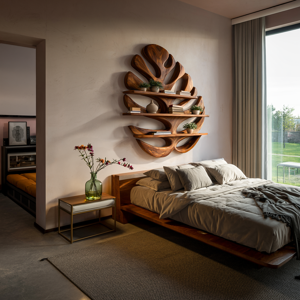 Wood Monstera Leaf Bookshelf for Modern Minimalist Home RTTHTTBS085