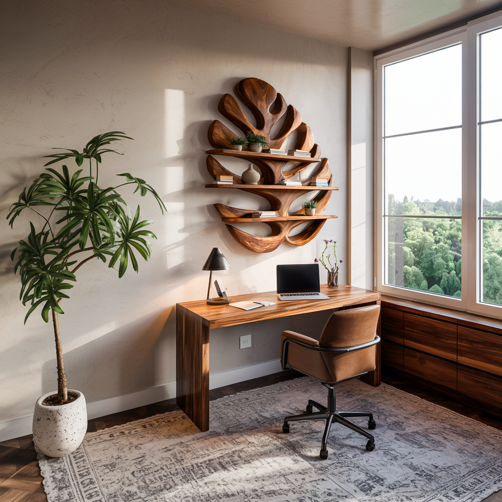 Wood Monstera Leaf Bookshelf for Modern Minimalist Home RTTHTTBS085