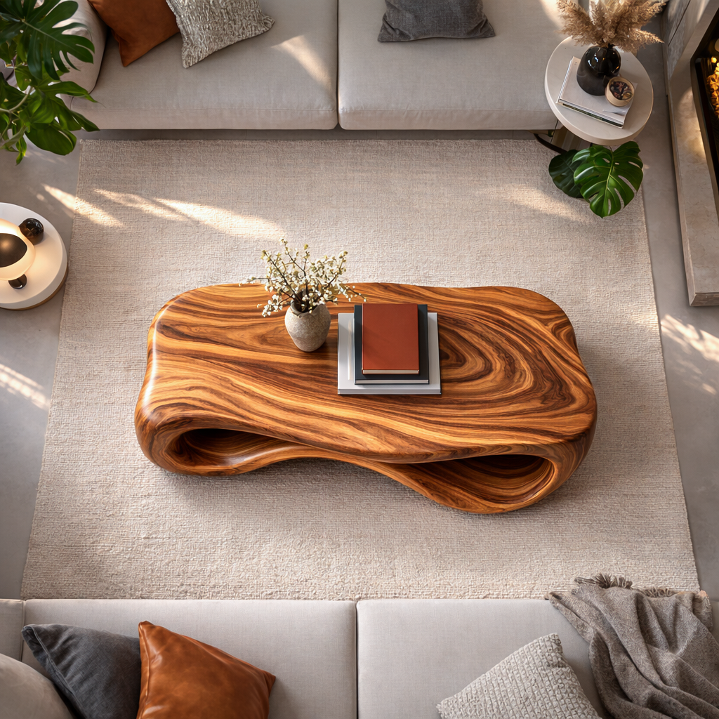 Artistic Wooden Coffee Table Curved For Modern Interior RTTHTTCF044
