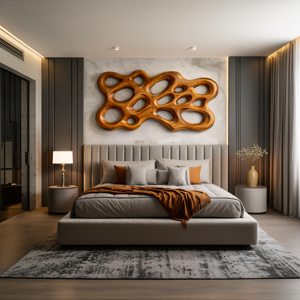 Contemporary Wooden Wall Art With Cutout Sculpture For Bedroom RTTHTTWA101
