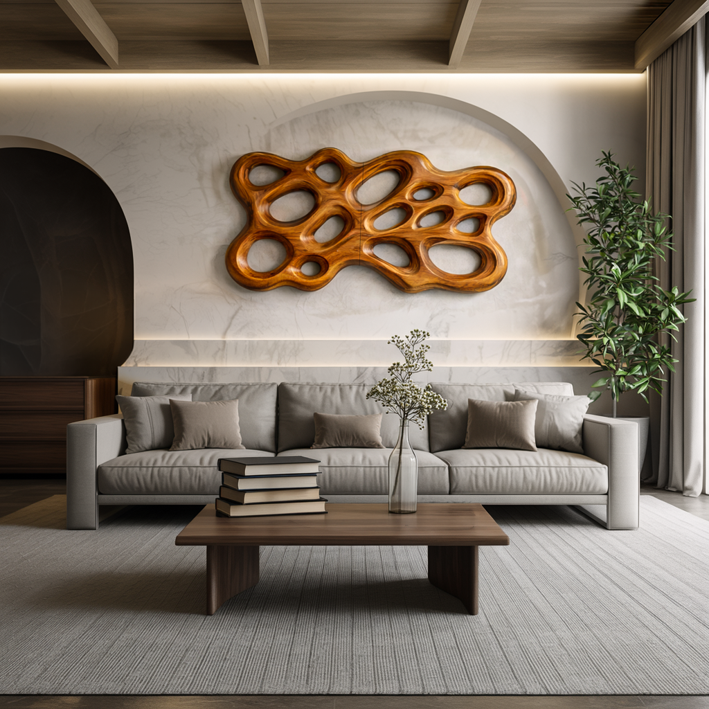 Contemporary Wooden Wall Art With Cutout Sculpture For Bedroom RTTHTTWA101