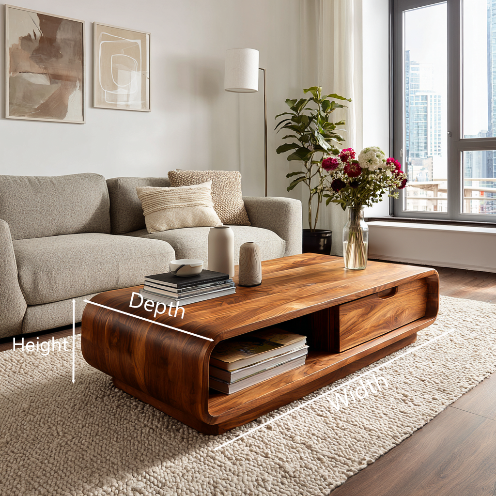 Coffee Table With Drawer Curved Silhouette For Contemporary Interior RTTHTTCF045