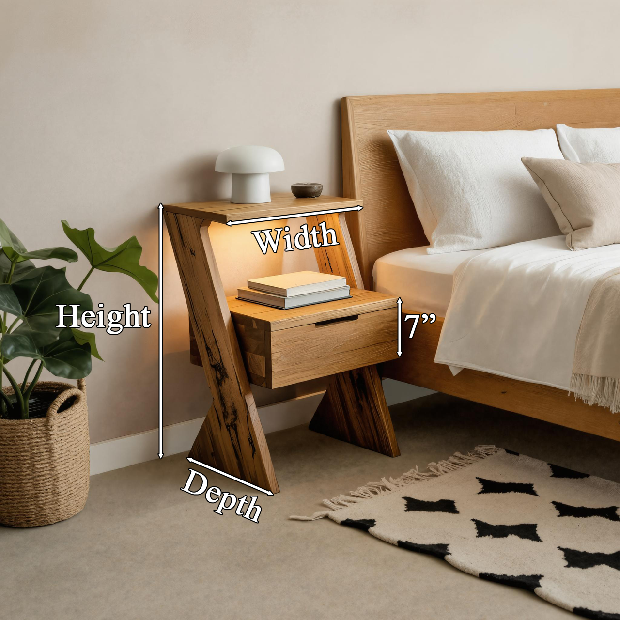 Modern Solid Wood Nightstand With Drawer And Shelf For Bedroom SITHTTNS009