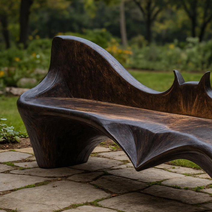Artistic Sculpted Solid Wood Outdoor Bench With Organic Design For Garden Or Patio SITHHNCHR033